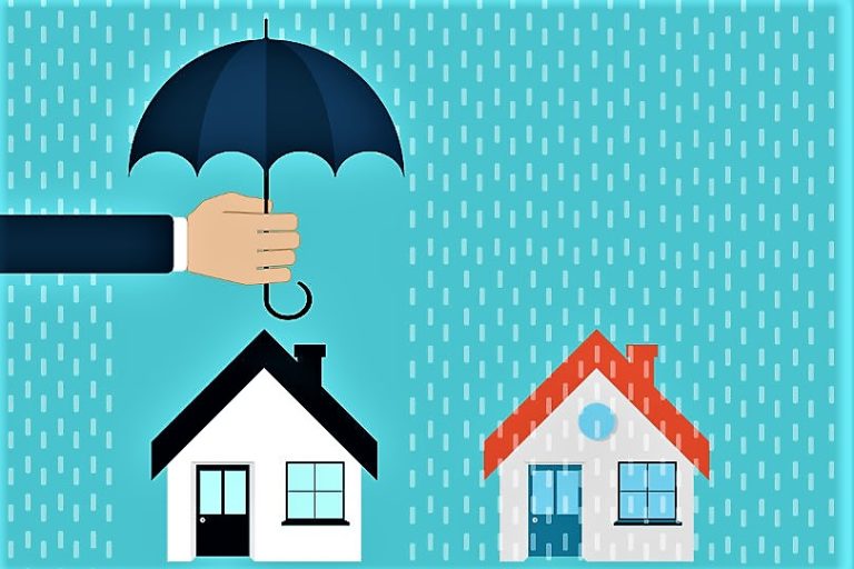 Insurance, protection house icons hand with umbrella and small